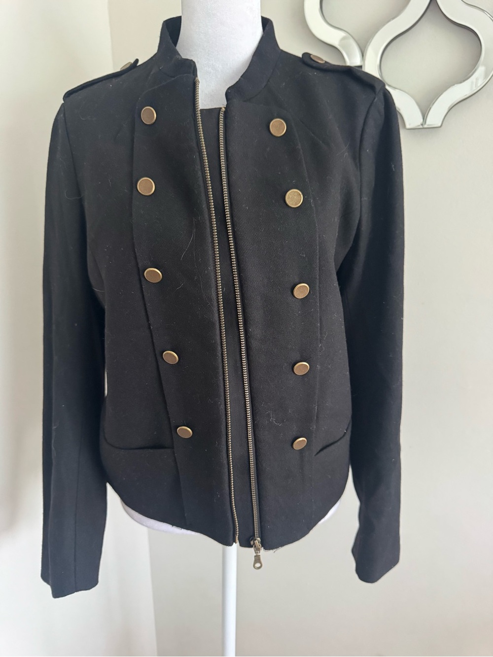 H&M Black Military-Style Double-Breasted Jacket with Gold Buttons